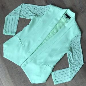 Highlight green beaded sleeve blazer